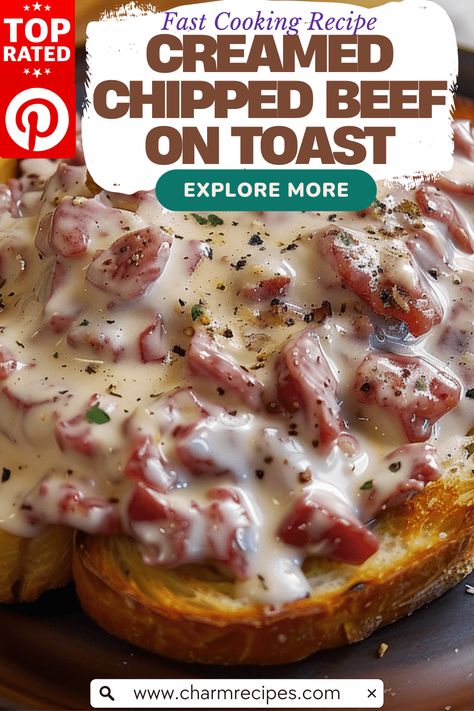 Homemade Creamed Chipped Beef on Toast Creamed Chipped Beef On Toast, Chipped Beef On Toast, Beef On Toast, Creamed Chipped Beef, Beef Tip Recipes, Creamed Beef, Best Sandwich Recipes, Beef Roll, Chipped Beef