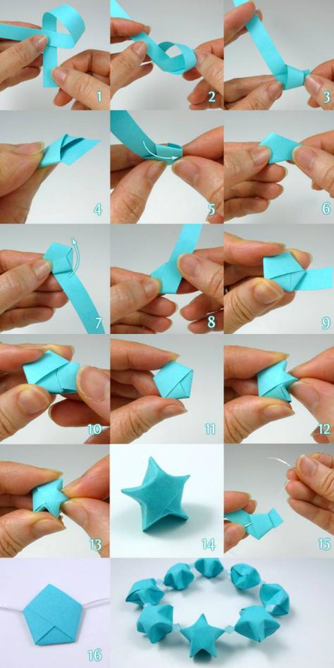 Learn to make folded paper stars via this tutorial by Cecelia Louie. More info at the link. #luckystars #foldedstar #papercraft #paperfolding #origamistar Origami Stella, Folded Paper Stars, Origami Lucky Star, Kraf Kertas, Tutorial Origami, Instruções Origami, Origami 3d, Folded Paper, Origami Design