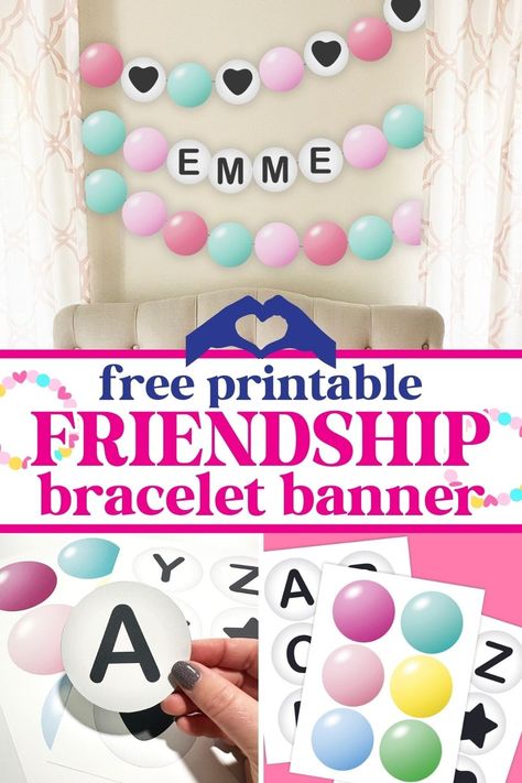 Hey Swifties! Download a FREE Friendship Bracelet Printable Banner. It's perfect for birthday or bedroom decor! 36 bead options! #friendshipbracelet #taylorswift #erastour #diy Swiftie Birthday, Swiftie Party, Friendship Printables, Girly Diy, Banner For Birthday, Taylor Swift Birthday Party Ideas, Taylor Swift Birthday Party, Valentine Svg Files, Free Printable Banner