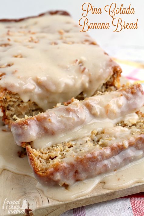 This incredibly moist & decadent Pina Colada Banana Bread with a Buttered Rum Glaze is a must-make boozy treat. Buttered Rum, Boozy Desserts, Banana Recipes, Dessert Bread, Breakfast Breads, Pull Apart, Croutons, Pina Colada, Homemade Bread