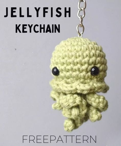 Free Crochet Jellyfish Keychain Pattern Jellyfish Keychain Crochet Pattern, Tiny Keychain Crochet Pattern, Jelly Fish Crochet Keychain Free Pattern, Small Crochet Jellyfish Free Pattern, Crochet Jellyfish Keychain Free Pattern, Jelly Fish Crochet Keychain, Tiny Crochet Pattern Free, Knit Keychain Pattern Free, Crochet Cute Keychain Free Pattern