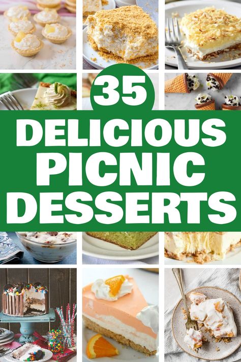 Picnic, Desserts, Outdoor, Sweet treats, Summer, Fruits, Pastries, Cakes, Pies, Cookies, Tarts, Brownies, Cupcakes, Ice cream, Sorbet, Fruit salad, Chocolate, S'mores, Lemon bars, Strawberry shortcake, Picnic blanket, Portable snacks Dessert For A Picnic, Desserts To Take To A Picnic, Picnic Dessert Ideas, Picnic Cakes, Gluten Free Picnic, Picnic Treats, Paleo Lemon Bars, Picnic Dessert, Pistachio Pudding Cake