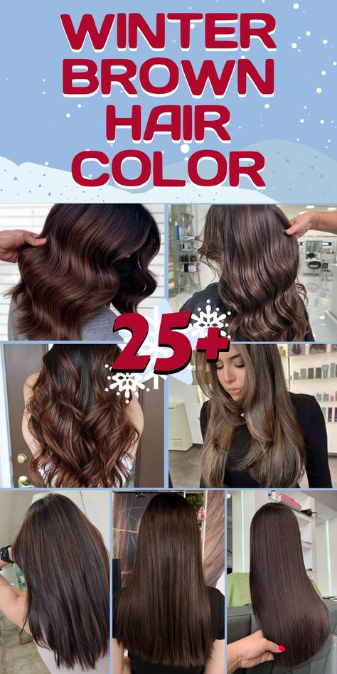 Experience the inviting allure of winter by trying out a gorgeous brown hair color that adds warmth and blends perfectly with the seasonal atmosphere. From indulgent chocolate tones to cozy caramel shades and luxurious chestnut hues, there's a myriad of winter hair color options to elevate your appearance and accentuate your innate beauty. Embrace a stunning shade of brown this season for an air of elegance that sparkles even amidst the frosty weather. Hair Color For Winter Brunette, Brown Hair With No Red Tones, Hair Color For Winter, Winter Brown Hair Color, Winter Brown Hair, Gorgeous Brown Hair, Auburn Highlights, Angular Face, Hair Color Options