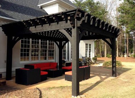 14 Black Elegant Timber Frame Arbors, Awnings & Pergolas | Western Timber Frame Black Pergola, Pergola Metal, Timber Pergola, Pergola Diy, Cheap Pergola, Pergola Swing, Patio Pergola, Pergola Attached To House, Metal Pergola