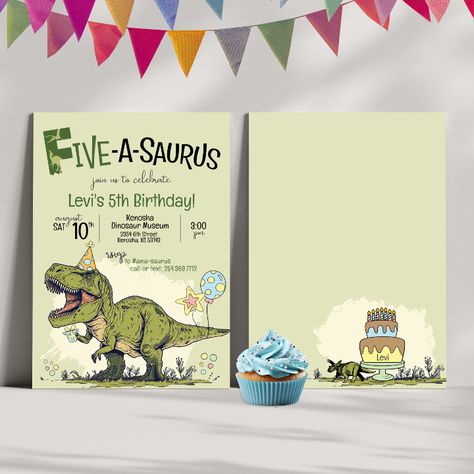 Fifth Birthday Dinosaur, Fiveasaurus Birthday, 5th Dinosaur Birthday Party, 5th Bday Party Ideas Boys, Fifth Birthday Theme Boy, 5th Birthday Themes Boy, 5th Birthday Boy Themes, Dinosaurs Birthday Party Ideas, Five Birthday Theme