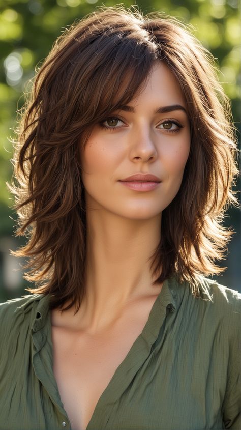 Blonde Bob Hairstyles Over 50, Textured Layers Medium Hair With Bangs, Medium Shag For Curly Hair, Textured Layers Medium Hair Straight, Ultra Layered Haircut, Long Inverted Bob With Layers Medium Lengths Wavy Lob, Middle Part Feathered Hair, Medium Trendy Haircuts For Women, Boho Haircut Short