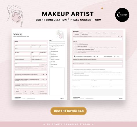 Makeup Consultation, Makeup Face Charts, Consent Forms, Face Chart, Cancellation Policy, Makeup Face, Makeup Artist, Make Up, Branding