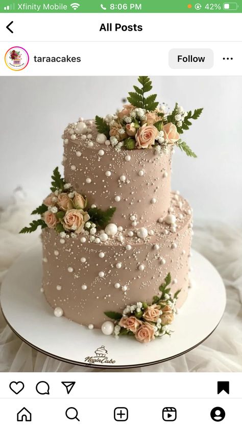 Fern Cake, Dried Foliage, Black Dessert, Rose Gold Wedding Cakes, Wedding Cake Pearls, Bridal Shower Champagne, Pearl Cake, Floral Cake Topper, Champagne Rose