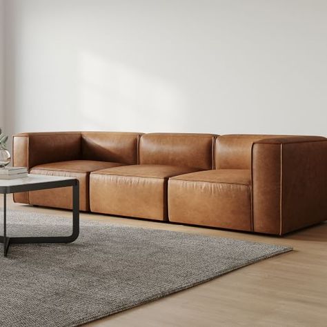 Remi Modular Leather 4-Piece Sectional (108") | West Elm Tattoo Modern, Leather Couches Living Room, Leather Modular Sofa, Oversized Furniture, Modern Leather Sofa, 3 Piece Sofa, Inspire Me Home Decor, Beautiful Sofas, Leather Couch