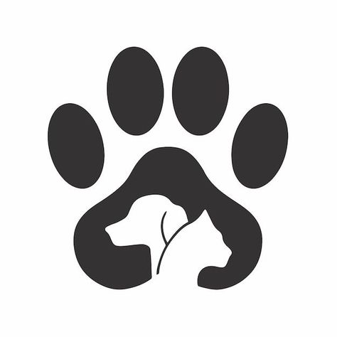 Pet shop logo with dog and cat in the middle of dog paws. Animal stencil vector | #Logo_Design_For_Pet_Shop #Dog_Paw_Logo_Design #Paws_Logo_Design #Animals_Logo_Design_Ideas Logo Design For Pet Shop, Dog Paw Logo Design, Paws Logo Design, Pet Store Logo Ideas, Dog Shop Logo, Animals Logo Design Ideas, 4 Dogs Together, Pets Logo Design, Paw Print Logo