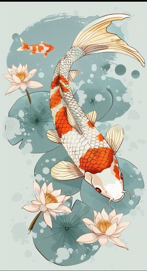 Koi Fish Graphic Design, Carp Drawing, Koi Fish Aesthetic, Koi Illustration, Japan Koi Fish, Koi Fish Illustration, Orange Koi, Fish Sketch, Coy Fish