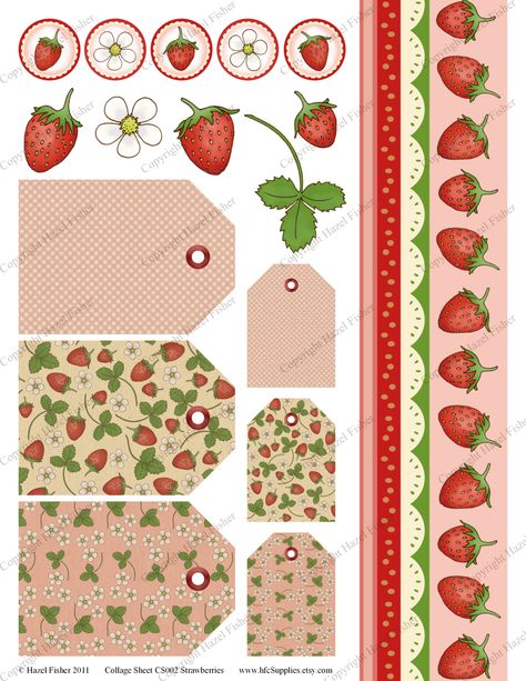 Hazel Fisher Creations: Strawberries Strawberry Diy Craft, Strawberry Party, Scrapbook Stickers Printable, Printable Labels, Journal Stickers, Paper Doll, Scrapbook Stickers, Writing Paper, Printable Stickers