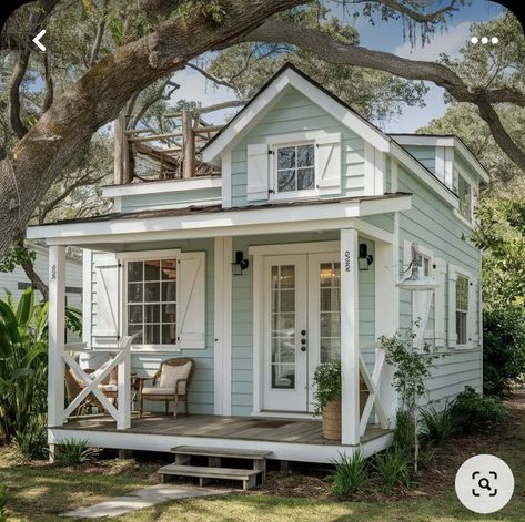 Mini House In Backyard, Tiny Home Outside, Light Blue Theme, Cute Small Houses, Cottage Tiny House, Shed Tiny House, Tiny House Exterior, Small Cottage Homes, Mini Home