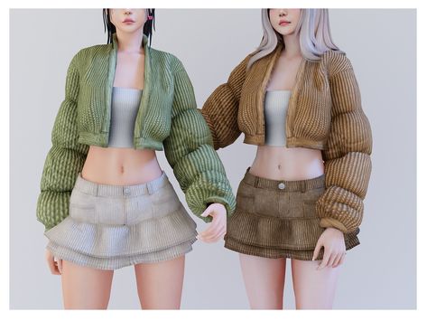 Sims 4 Cc Cargo Skirt, Sims 4 Jacket Acc, Corderoy Skirt, Cropped Puffer Coat, Clothes Cc, Skirt Mesh, Sims Packs, Pelo Sims, Free Sims 4