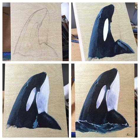 Orca painted on wood block. www.jenrichardsart.com Orca Painting Acrylics, Orca Painting Easy, Orcas Painting, Orca Whale Drawing, Whale Painting Acrylic, Orca Whale Painting, Orca Drawing, Orca Painting, Orca Art