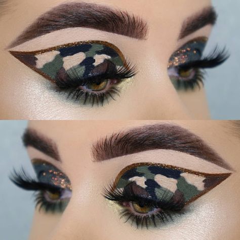 Eye Makeup - CAMO° ° ° ° 💕 Military Makeup, Army Makeup, Make Up Course, Camo Makeup, Carnaval Make-up, Eyeshadow Designs, Camouflage Makeup, Eye Makeup Application, Halloween Eye Makeup