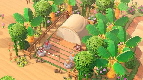 Acnh Tropical Island Ideas Entrance, Animal Crossing Island Inspiration Tropical, Acnh Tropical Island Entrance, Tropicore Animal Crossing, Acnh Tropical Island Ideas, Acnh Tropical Campsite, Tropical Entrance Animal Crossing, Acnh Tropical Beach, Acnh Tropicore Entrance