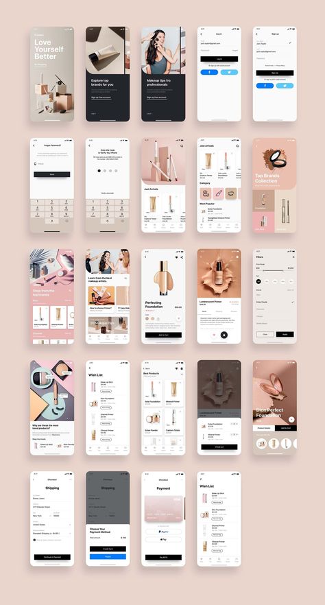 Beauty App Design, E Commerce App Mobile Ui, Application Ui Design, Desain Ux, Lettering Practice Sheets, Shopping Apps, Ui Design Mobile, Beauty Apps, E Commerce Design