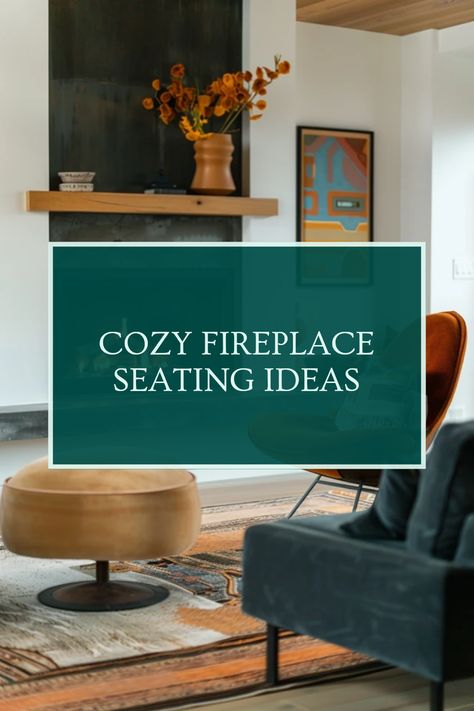 Explore cozy fireplace seating ideas to create a comfortable and inviting living space. This pin showcases various arrangements to enhance your home's warmth and comfort. Poufs In Front Of Fireplace, Benches Beside Fireplace, Fireplace Chairs Cozy, Seating In Front Of Fireplace, Cozy Fireplace Seating, Cozy Fireplace Aesthetic, Chairs By Fireplace, Fireplace Seating Ideas, Lounge Seating Ideas