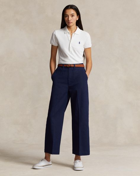 Polo Ralph Lauren | Navy Cotton Blend Cropped Trousers | Spring and Summer Trousers Summer Trousers, Ralph Lauren Outfits, Cropped Trousers, Wide Leg Pants, Polo Ralph, Polo Ralph Lauren, Lookbook, Wide Leg, Summer Fashion