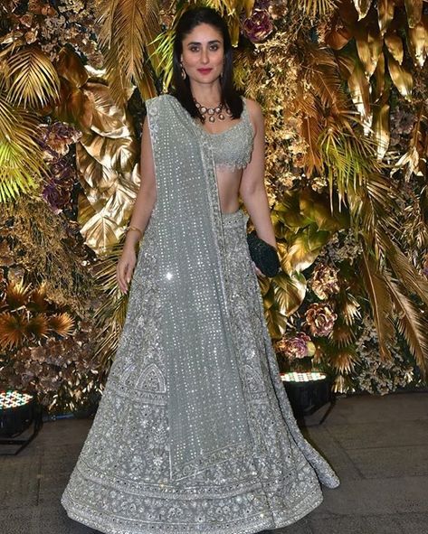 Sisters Of The Groom Style: Meet Karisma Kapoor And Kareena Kapoor Khan | WedMeGood Grey Lehenga Outfit, Grey Bridal Lehenga, Kareena Kapoor Hairstyles, Lehenga Inspiration, Grey Outfits, Grey Lehenga, Sister Of The Bride, Reception Outfits, Sister Of The Groom