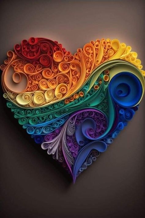 Phone Wallpaper Rainbow, Heart Quilling, Motif Mandala Crochet, Valentines Romantic, Diy Quilling Crafts, Arte Quilling, Paper Quilling For Beginners, Paper Art Sculpture, Paper Quilling Cards