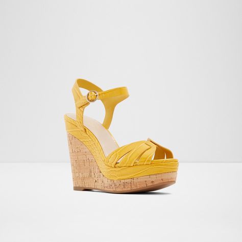 Yellow Wedge Sandals, Yellow Wedges, Sandal Platform, Platform Sandals Heels, Shoes Heels Pumps, Platform Wedge Sandals, Vegan Shoes, Womens Wedges, Pretty Shoes