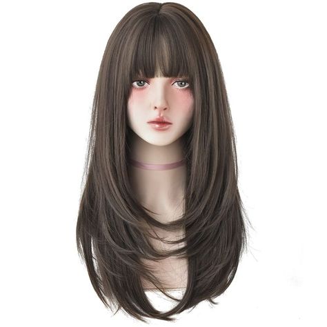 7JHH WIGS Hair Dye Wig for Women Synthetic Hair Natural Long Straight Wig With Bangs (22inch, Cold brown) Full Bangs Long Hair, Dye Wig, Painted Stools, Pelo Anime, Wigs Hair, Haircuts Straight Hair, Long Hair With Bangs, Brown Wig, Spring Hairstyles