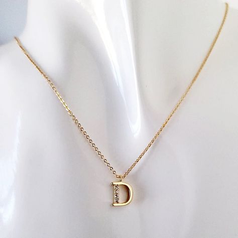 D Necklace, Dainty Necklace Gold, Letter Charm Necklace, Gold Initial Pendant, Crystals Necklace, Personalized Cards, Pretty Jewelry Necklaces, Gold Rings Fashion, Initial Pendant Necklace