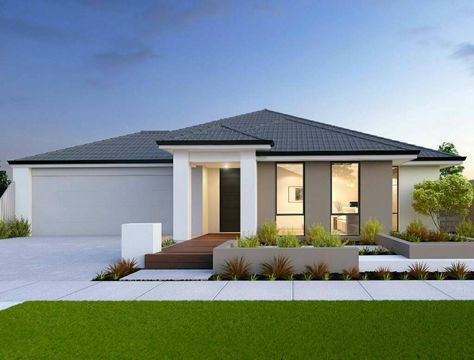 Shale Grey Roof, House Colour Ideas, Rendered House, House Facades Australia, Exterior Perspective, Houseplant Ideas, Colorbond Roof, House Colour, Shale Grey