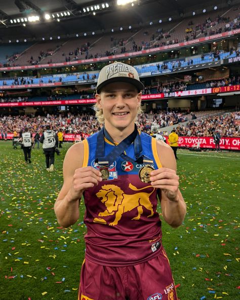 AFL | After overcoming an ACL injury last year, Will Ashcroft is now a premiership player and Norm Smith medallist 🥹 | Instagram Will Ashcroft Afl, Will Ashcroft, Afl Players, Acl Injury, Brisbane Lions, We Wear, Brisbane, Collage, Sports