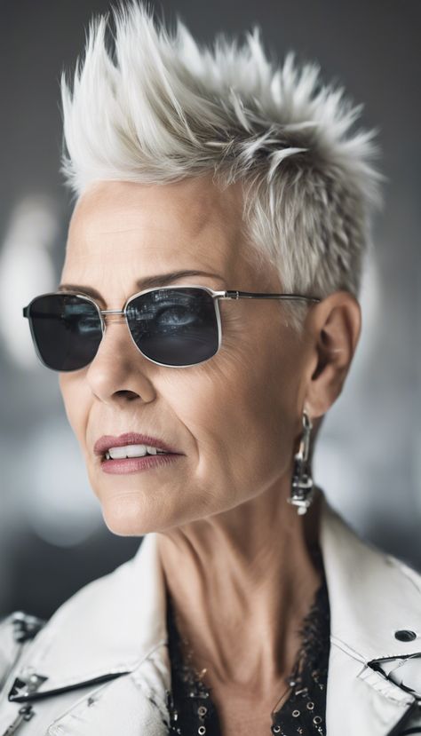 Mohawk Hairstyles For Women, Short Punk Hair, Mohawk Mullet, Mohawk Styles, Short White Hair, Traditional Hairstyle, Really Short Hair, Spiky Hair, Hairstyles For Women Over 50