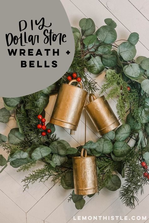 Diy Bell Christmas Decorations, Diy Antique Christmas Bells, Making Christmas Bells, Diy Large Bells, Cow Bells Christmas Decor, Diy Gold Bells, Diy Faux Christmas Bells, Diy Rustic Christmas Bells, Diy Christmas Bells Outdoor