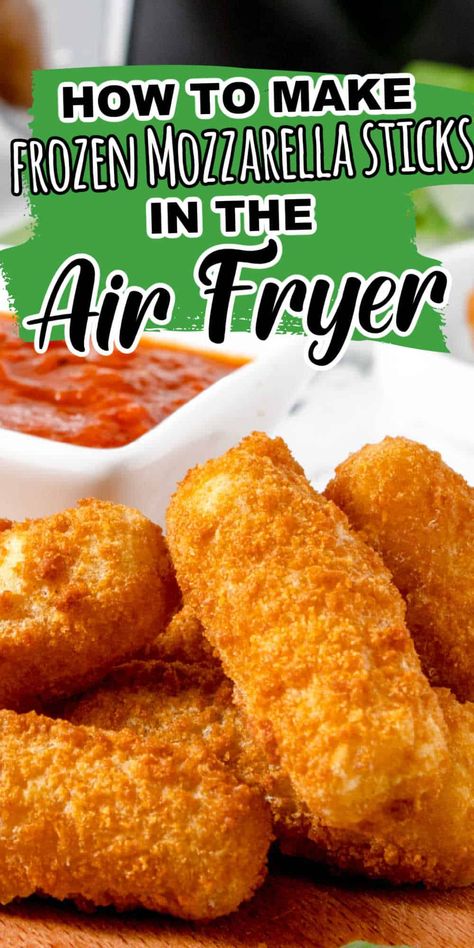 Air Fryer Mozzarella Sticks Frozen, Mozzerella Stick Recipe Easy Air Fryer, Air Fry Mozzarella Sticks, Frozen Mozzarella Sticks, Air Fryer Mozzarella Sticks, Mozzarella Sticks Recipe, Mozzarella Cheese Sticks, Frozen Appetizers, Air Fryer Recipe