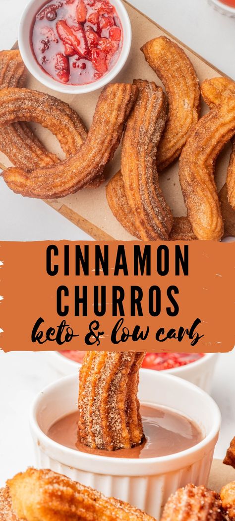 Keto Churros, Cinnamon Churros, Sugar Free Chocolate Syrup, Keto Cinnamon, Strawberry Sauce, Healthy Keto, Sugar Free Chocolate, Chocolate Syrup, Ultimate Comfort Food