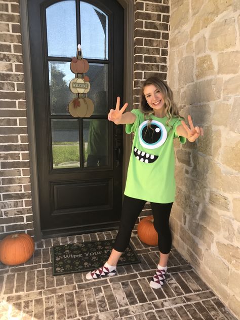 Mike Wazowski Costume Women, Monsters Inc Mike Wazowski Costume, Mike Wazowski Makeup, Mike Monsters Inc Costume, Monsters Inc Family Costume, Diy Mike Wazowski Costume, Mike Wazowski Halloween Costume, Mike Wazowski Shirt, Monsters Inc Costumes