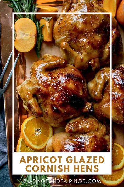 This is the best Cornish Game Hen recipe. Apricot glazed cornish hens are the perfect main dish for your holiday dinner table. Cornish Hens Thanksgiving, Grilled Cornish Game Hens Recipes, Apricot Glazed Cornish Hens, Game Hens Cornish, Cornish Game Hens Baked, Christmas Cornish Hens, Cornish Game Hen Recipes Roasted, Cornish Hen Side Dishes, Spatchcock Cornish Hen Recipe