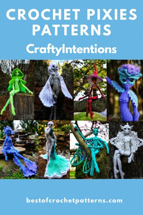 Crochet Pixie Pattern Free Fantasy Crochet Patterns, Whimsical Crochet Patterns Free, Goblincore Crochet Patterns, Labyrinth Crochet Pattern Free, Fairy Crochet Pattern Free, Fantasy Crochet Patterns Free, Crochet Magical Creatures, Fae Crochet, Fairy Garden Crochet