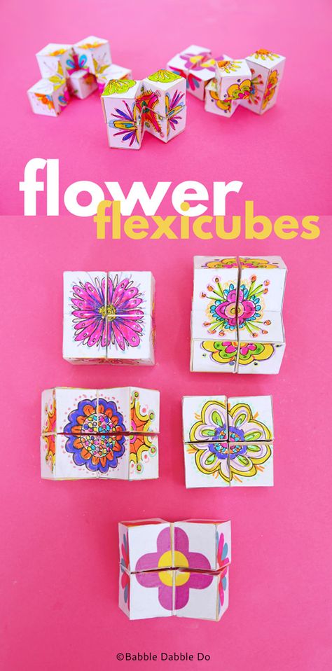 Flower Flexicubes: A Flower Puzzle That Will Blow Your Mind - Babble Dabble Do Play Sand Recipe, Dinosaur Ideas, Origami Dinosaur, Engineering Challenges, Babble Dabble Do, Cube Template, Flower Puzzles, Flower Toy, Dinosaur Cards