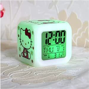 Hello Kitty Clock, Hello Kitty Alarm Clock, Clock Making, Light Alarm Clock, Colored Lights, Bedside Light, Radio Clock, Cube Design, Romantic Night