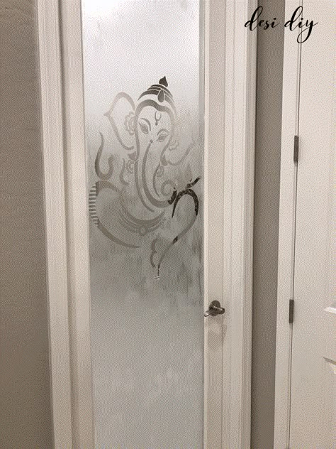 Etched glass pooja room door - DesiDIY Mandir Door Glass Design For Home, Door Glass Design Modern, Pooja Design, Puja Unit, Pooja Room Designs, Pooja Door Design, Pooja Unit, Pooja Door, Window Glass Design