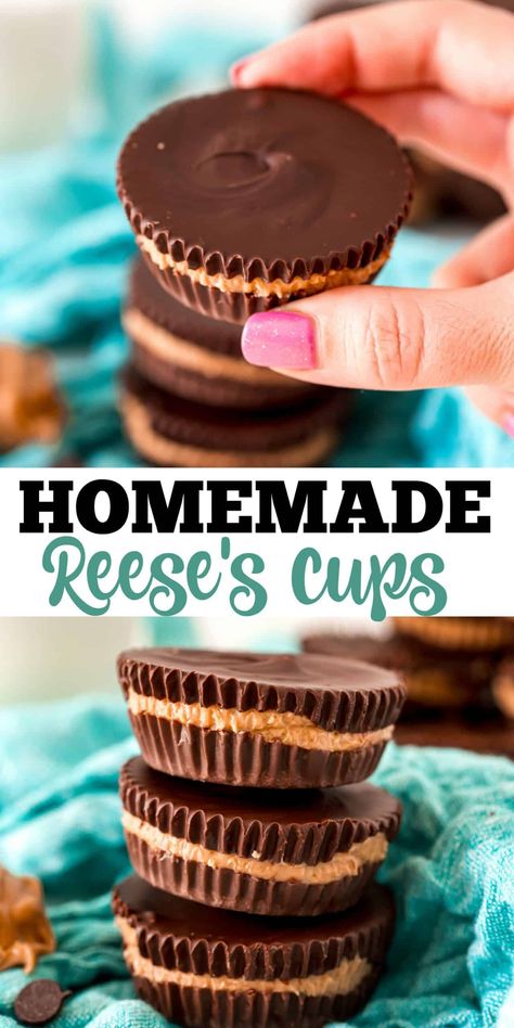 Skip the packaged candy and make Peanut Butter Cups at home! Easy Homemade Reese's have all the irresistible taste of the original, without any of the preservatives. Easy Weeknight Desserts Families, Homemade Reeses Cups, Peanut Butter Treats, Peanut Butter Cups Recipe, Homemade Peanut Butter Cups, Shugary Sweets, Butter Balls, Homemade Candy, Butter Recipes