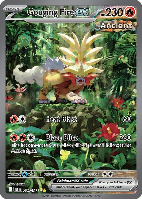 Gouging Fire ex · Temporal Forces (TEF) #204 ‹ PkmnCards Special Illustration, Fairy Background, Kartu Pokemon, Cool Pokemon Cards, Grass Background, Scarlet Violet, Water Background, Metal Background, Collectible Trading Cards