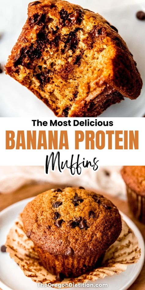 Banana Protein Muffins - The Oregon Dietitian Protein Recipe With Banana, Low Carb Banana Protein Muffins, Protein Banana Oatmeal Muffins, Freezer Protein Muffins, Best Protein Muffins, Easy Protein Banana Muffins, Nutrient Dense Muffins, Protein Banana Nut Muffins, Banana Protein Muffins Healthy