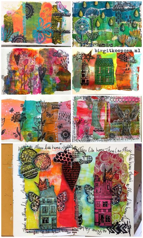 North East Art Workshops collage 2 - birgit koopsen Birgit Koopsen, Gel Plates, Colourful Journal, Carabelle Studio Stamps, Cling Stamps, Journal Collage, Blog Pictures, Designer Art, Art Workshop