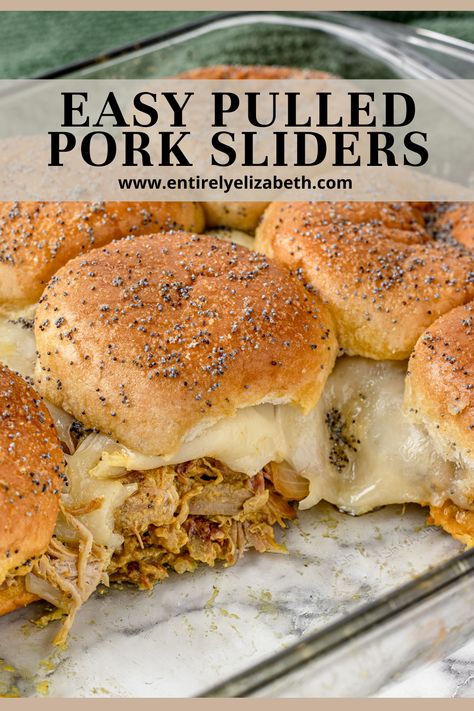 Shredded Pork Sliders Recipes, Football Party Food Pulled Pork, Pulled Pork Sandwiches For A Crowd, Easy Cheap Sliders, Pork Shoulder Sliders, Barbecue Pork Sliders, Pulled Pork On A Bun, Pulled Pork Sandwiches Oven, Pork Bbq Sliders