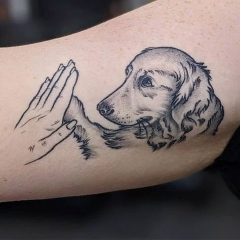 Golden Retriever Outline, Golden Retriever Tattoo, Retriever Tattoo, Memorial Tattoo Designs, Green Tattoos, Tattoos For Dog Lovers, Dog Memorial Tattoos, Dog Paw Tattoo, Bamboo Tattoo