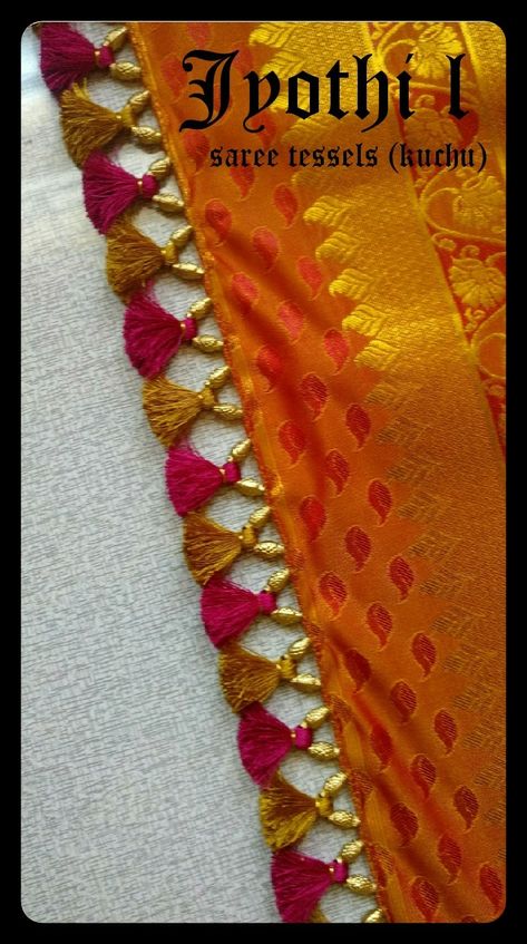 Saree Kuchchu Design, Saree Kongu Designs Latest, Gonda For Saree, Tassles For Saree Pallu, Tassels Saree Pallu, Saree Gonda Designs Latest, Saree Kutch Designs, Kongulu Designs Latest, Saree Tessels Design Latest