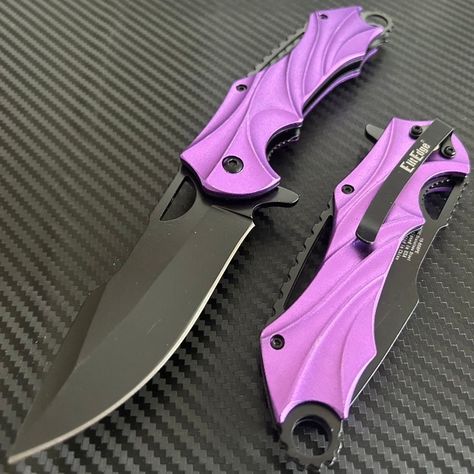 "* 8.5\" Purple Military Tactical Cool Knife Spring Assisted Open Blade Folding Pocket knife. Hunting, Camping, Cute Knife. Cool Knives. *Great Gift For: excellent husband wife gift Wedding gift Father's Day gift Mother's Day gift Birthday Gift Groomsmen gift Christmas gift Luxury Gifts For Men Anniversary gift for husband *Handle Detail: 5\" Purple Stainless Steel Metal Handle with Glass Breaker. *Blade Detail: 3.5\" Black Stainless Steel Even Blade. *Overall: 8.5 inches Spring Assisted Open Blade Folding Pocket Knife with Pocket Clip. *Welcome to Visit Our Etsy Store for More Pocket Knife Gift: https://www.etsy.com/shop/BladeDeals *Feedback, Disclaimer & Age Restrictions: Request to all the buyers, we strive for positive Feedback on all transactions. Your satisfaction is very important t Cool Looking Knives, Knives Pretty, Cute Pocket Knife, Cute Knife, Purple Knife, Cool Knife, Pink Pocket Knife, Gifts For Men Anniversary, Purple Pocket Knife