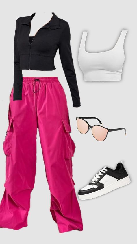 Aesthetic Date Outfit, Rosado Aesthetic, Outfit Cargo Pants, Casual Baddie, Pink Pants Outfit, Hot Pink Barbie, Hot Pink Pants, Pink Cargo Pants, Mall Outfit